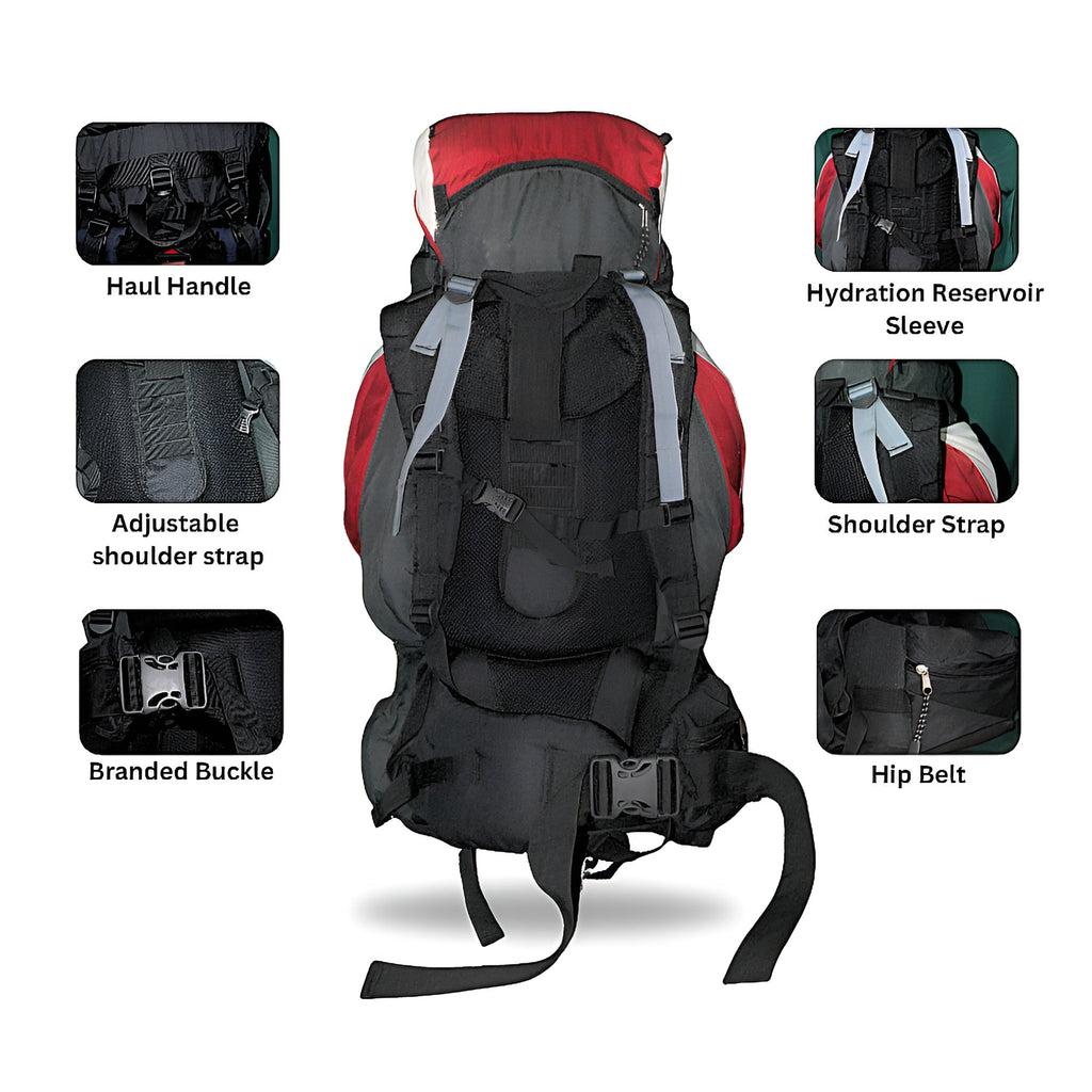 Mega Deal – 70L Hiking Bag(Aluminum Rods)  + waist Bag + Rain Coat | Save 700 with HikerMart