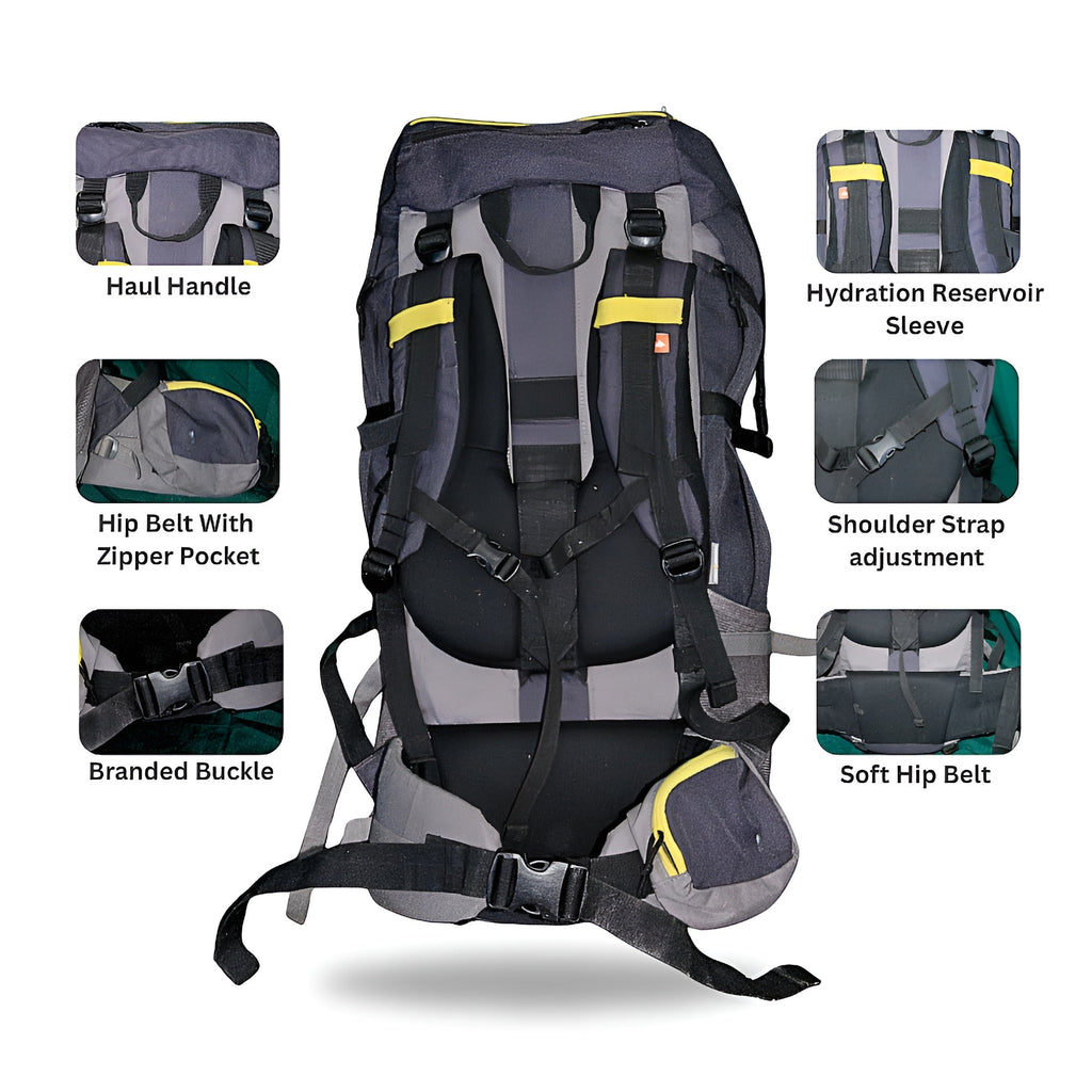 Mega Adventure Deal – 65L Hiking Bag(Aluminum Rods) + String Bag + Rain Coat | Save 1000 with HikerMart