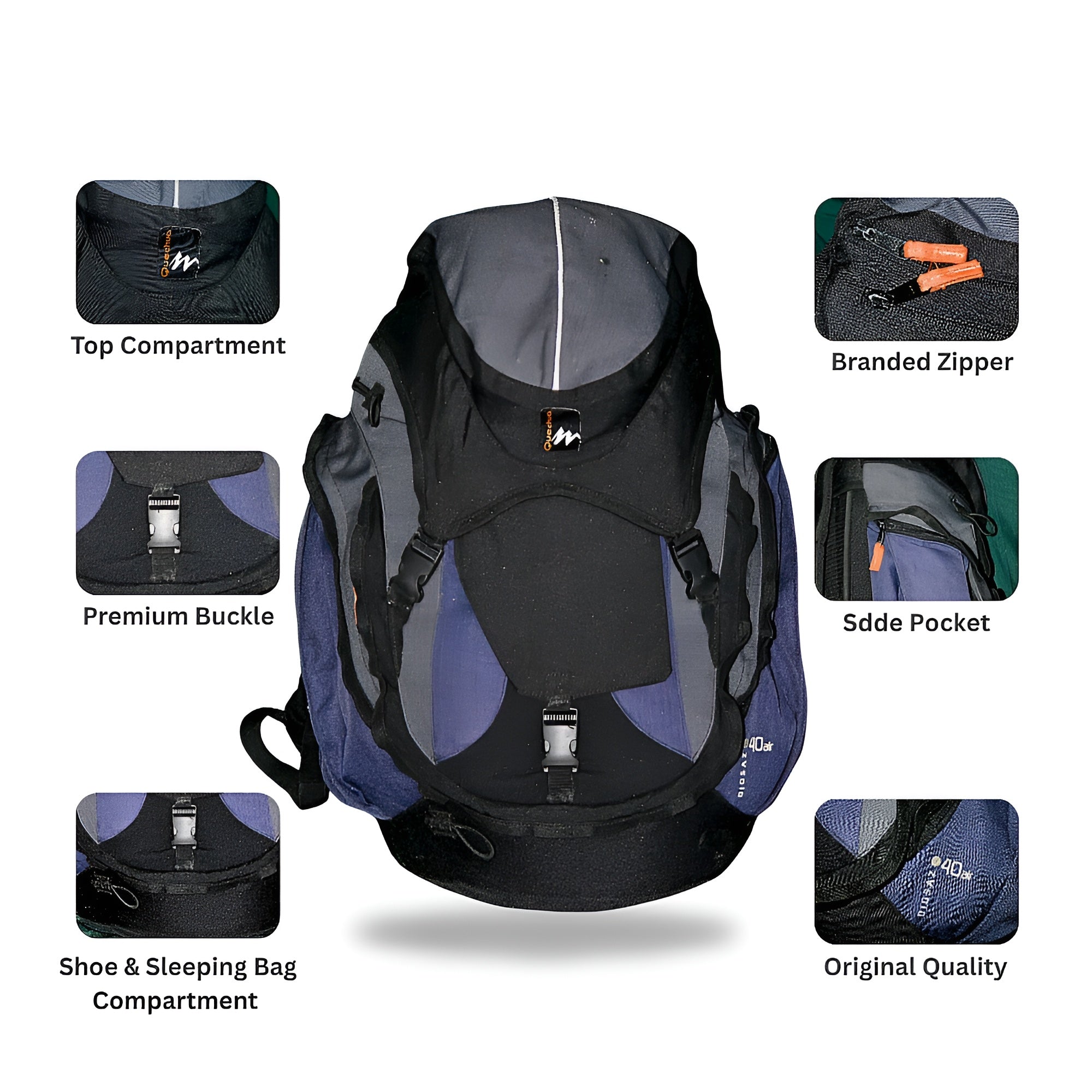 Imported Quechua 40L Heavy Duty Hiking Backpack – Camping, Trekking & Travel