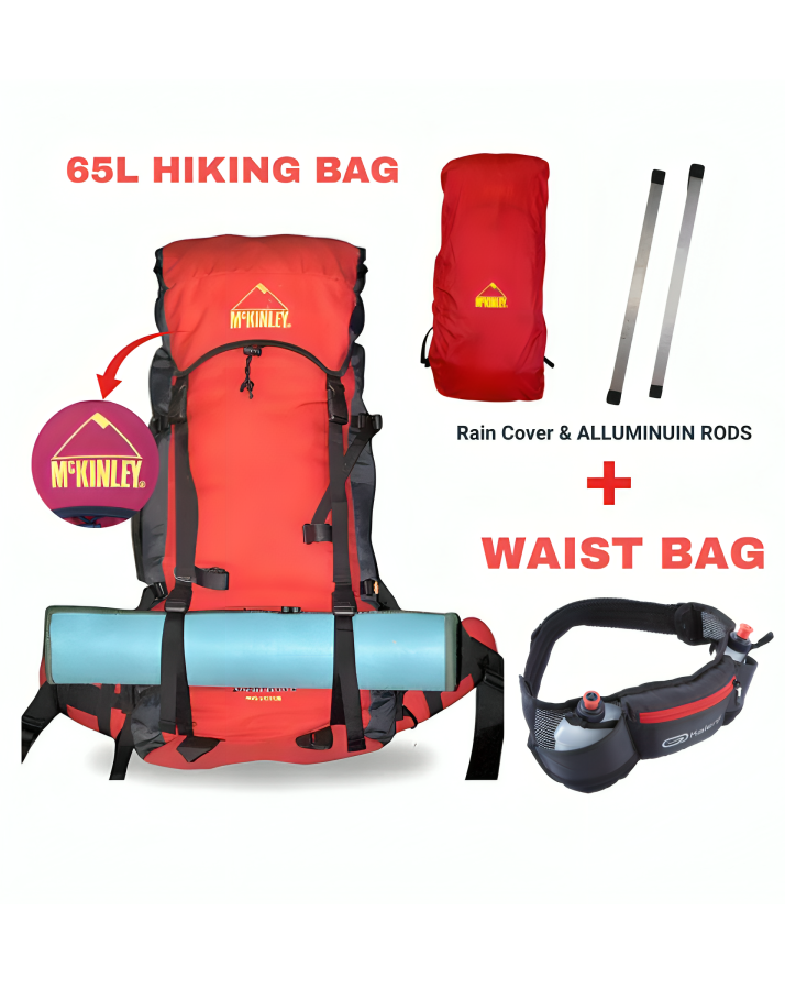 🔥 Special Deal – McKINLEY Hiking Bag (with Rain Cover & Aluminium Rods) + Waist Bag – Save Rs. 500 | HikerMart