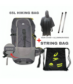 Mega Adventure Deal – 65L Hiking Bag(Aluminum Rods) + String Bag + Rain Coat | Save 1000 with HikerMart