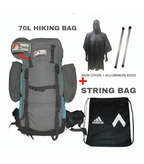 Mega Adventure Deal – 70L Hiking Bag(Aluminum Rods)  + String Bag + Rain Coat | Save 700 with HikerMart