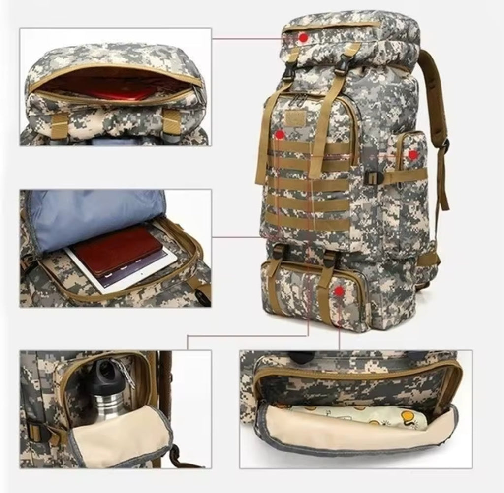 Imported Camouflage  80L Climb Bag Tactical Large Backpack for Outdoors Hiking Camping & Travel