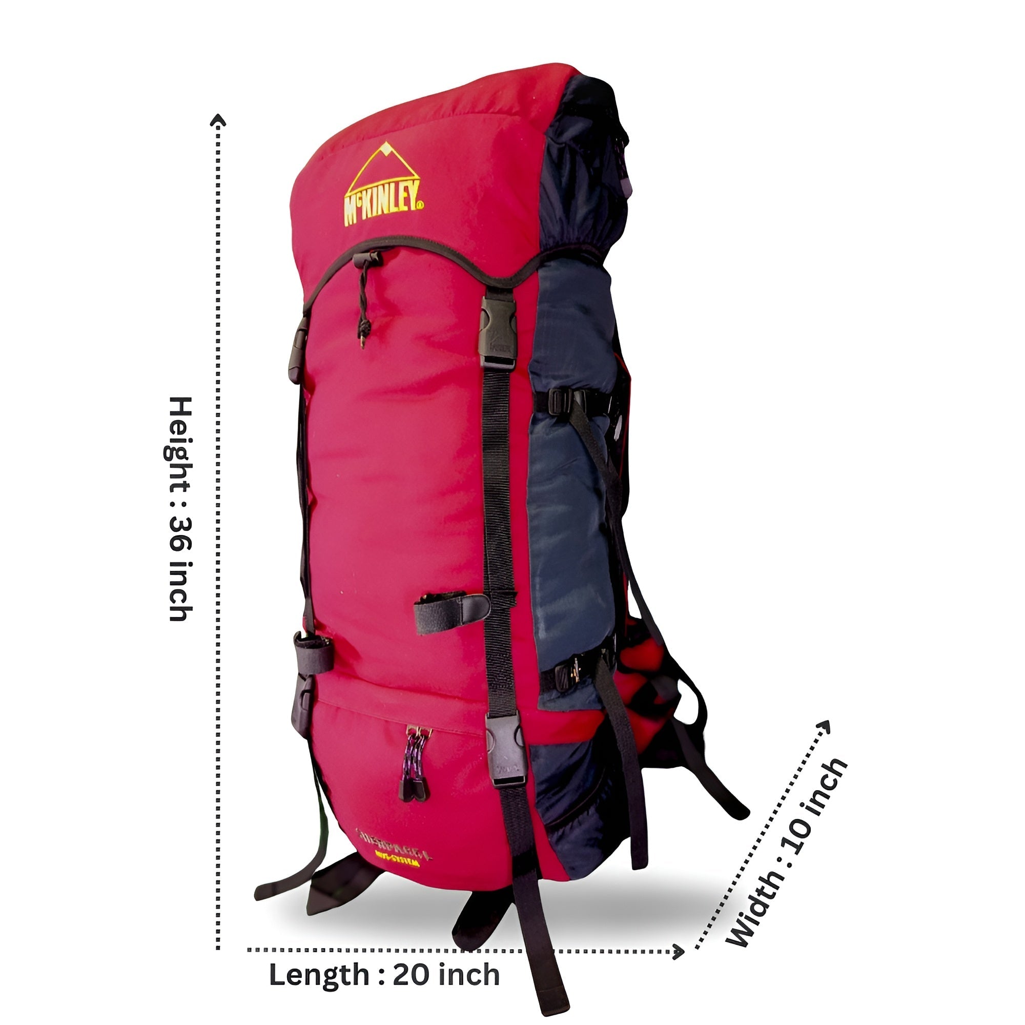 Imported McKINLEY 65L Hiking Backpack with Rain Cover and Adjustable Back Support